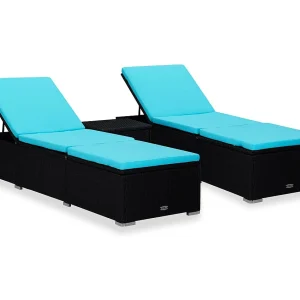 3-delige Ligbeddenset met theetafel poly rattan zwart 3-delige Ligbeddenset met theetafel poly rattan zwart