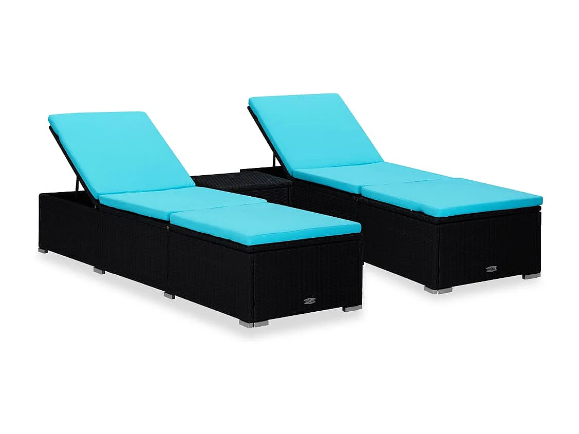 3-delige Ligbeddenset met theetafel poly rattan zwart