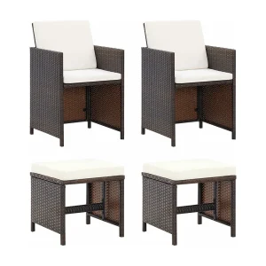 4-delige Tuinstoelen- en voetenbankenset poly rattan bruin 4-delige Tuinstoelen- en voetenbankenset poly rattan bruin