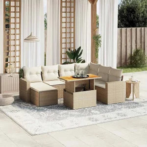 8-delige Loungeset met kussens poly rattan beige 8-delige Loungeset met kussens poly rattan beige