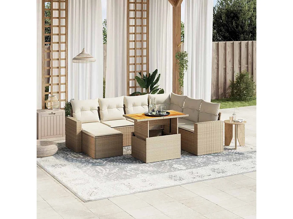 8-delige Loungeset met kussens poly rattan beige