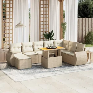9-delige Loungeset met kussens poly rattan beige 9-delige Loungeset met kussens poly rattan beige