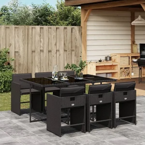 7-delige Tuinset met kussens poly rattan zwart 7-delige Tuinset met kussens poly rattan zwart