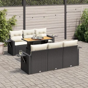 7-delige Loungeset met kussens poly rattan zwart 7-delige Loungeset met kussens poly rattan zwart