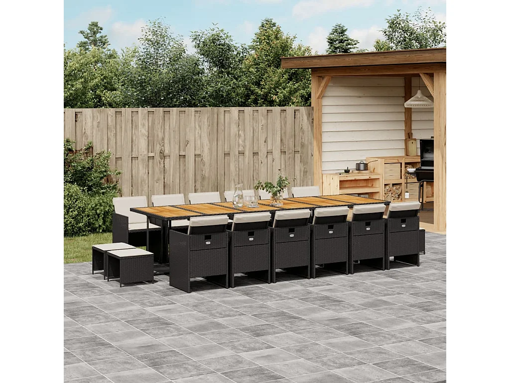 17-delige Tuinset met kussens poly rattan zwart