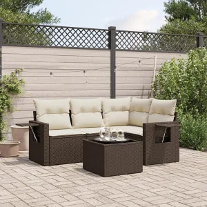 5-delige Loungeset met kussens poly rattan bruin 5-delige Loungeset met kussens poly rattan bruin