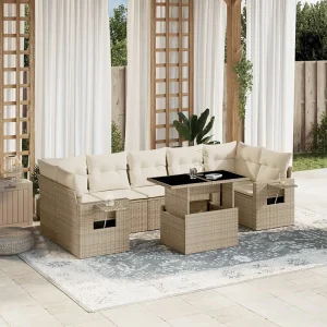 8-delige Loungeset met kussens poly rattan beige 8-delige Loungeset met kussens poly rattan beige