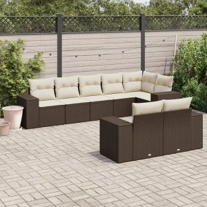 8-delige Loungeset met kussens poly rattan bruin 8-delige Loungeset met kussens poly rattan bruin