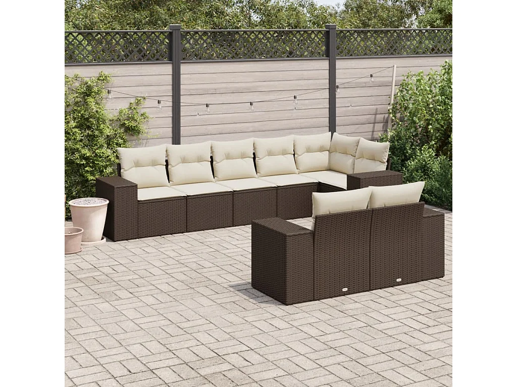 8-delige Loungeset met kussens poly rattan bruin