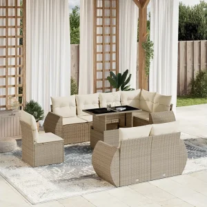 9-delige Loungeset met kussens poly rattan beige 9-delige Loungeset met kussens poly rattan beige
