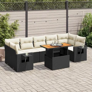 8-delige Loungeset met kussens poly rattan zwart 8-delige Loungeset met kussens poly rattan zwart