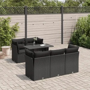 6-delige Loungeset met kussens poly rattan zwart 6-delige Loungeset met kussens poly rattan zwart