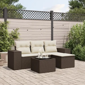 5-delige Loungeset met kussens poly rattan bruin 5-delige Loungeset met kussens poly rattan bruin