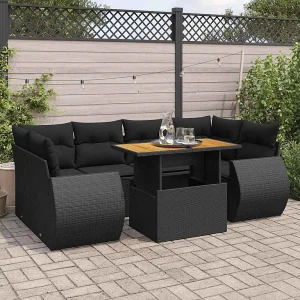 7-delige Loungeset met kussens poly rattan zwart 7-delige Loungeset met kussens poly rattan zwart