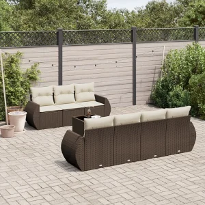8-delige Loungeset met kussens poly rattan bruin 8-delige Loungeset met kussens poly rattan bruin