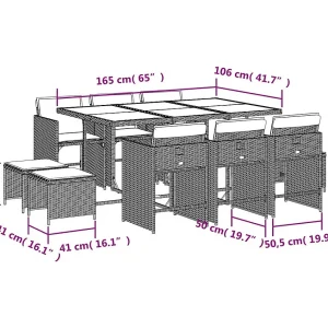 11-delige Tuinset met kussens poly rattan zwart 11-delige Tuinset met kussens poly rattan zwart