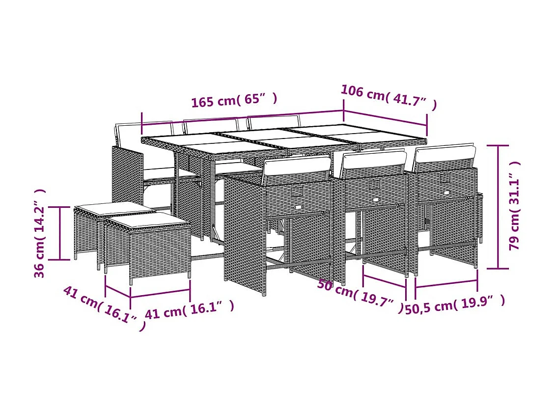 11-delige Tuinset met kussens poly rattan zwart