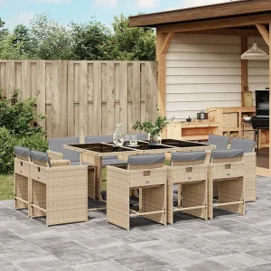11-delige Tuinset met kussens poly rattan gemengd beige 11-delige Tuinset met kussens poly rattan gemengd beige