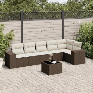 7-delige Loungeset met kussens poly rattan bruin 7-delige Loungeset met kussens poly rattan bruin