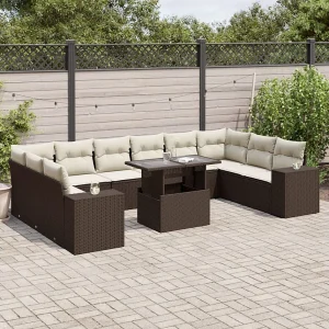 11-delige Loungeset met kussens poly rattan bruin 11-delige Loungeset met kussens poly rattan bruin