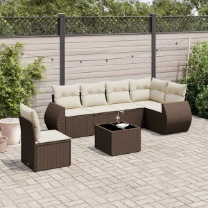 7-delige Loungeset met kussens poly rattan bruin 7-delige Loungeset met kussens poly rattan bruin