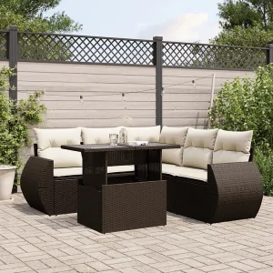6-delige Loungeset met kussens poly rattan bruin 6-delige Loungeset met kussens poly rattan bruin