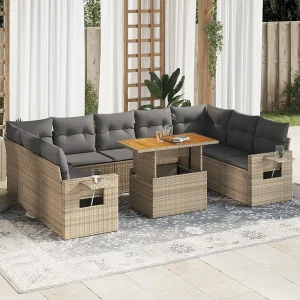 10-delige Loungeset met kussens poly rattan beige 10-delige Loungeset met kussens poly rattan beige