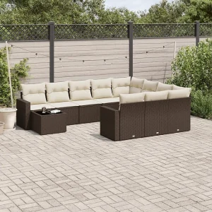 11-delige Loungeset met kussens poly rattan bruin 11-delige Loungeset met kussens poly rattan bruin