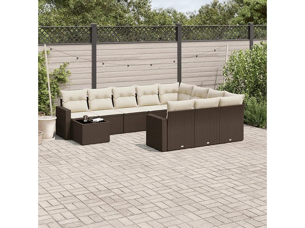 11-delige Loungeset met kussens poly rattan bruin