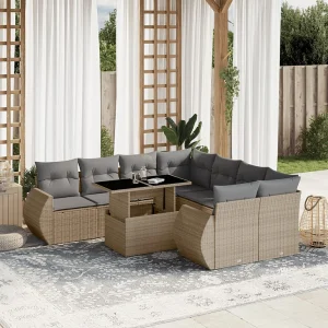 9-delige Loungeset met kussens poly rattan beige 9-delige Loungeset met kussens poly rattan beige