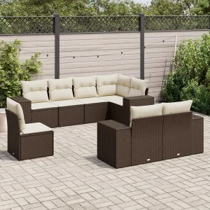 8-delige Loungeset met kussens poly rattan bruin 8-delige Loungeset met kussens poly rattan bruin