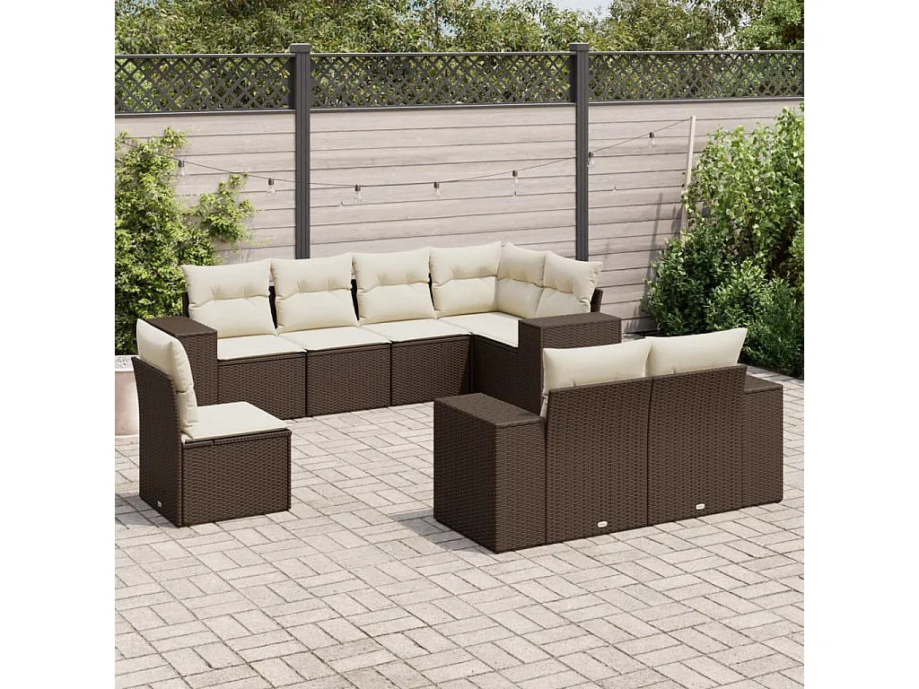 8-delige Loungeset met kussens poly rattan bruin