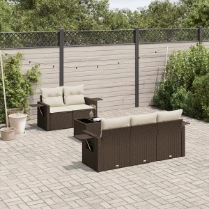 6-delige Loungeset met kussens poly rattan bruin 6-delige Loungeset met kussens poly rattan bruin