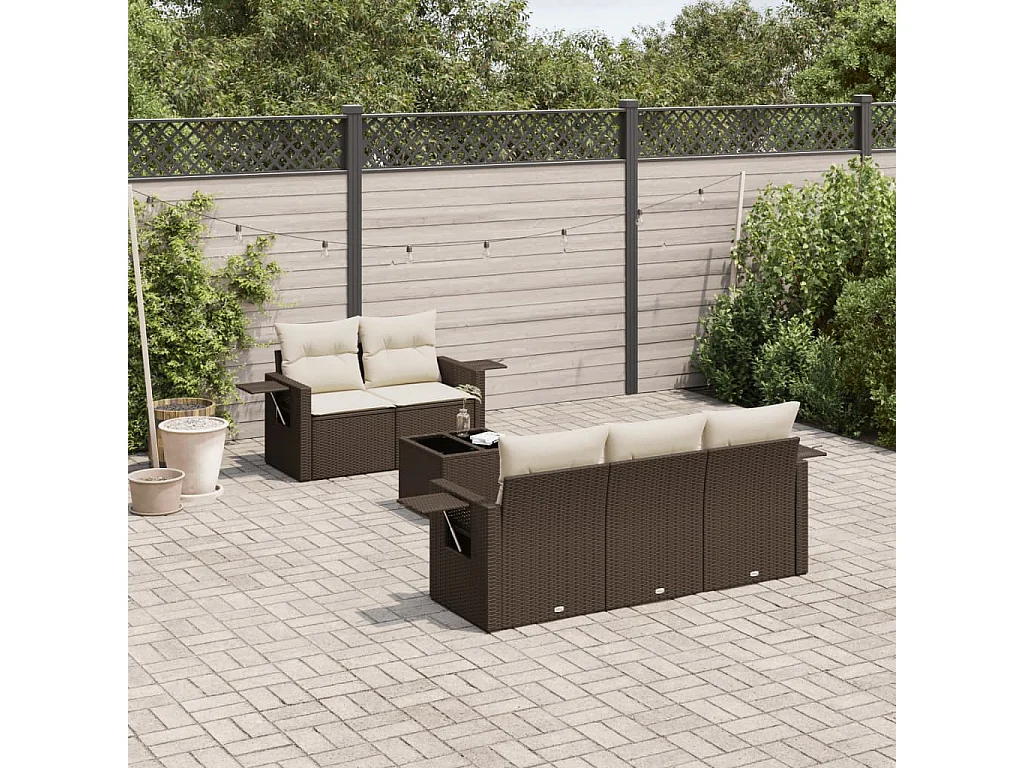 6-delige Loungeset met kussens poly rattan bruin