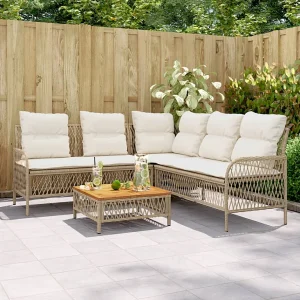 2-delige Loungeset met kussens poly rattan beige 2-delige Loungeset met kussens poly rattan beige