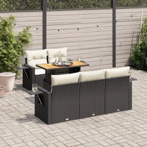 6-delige Loungeset met kussens poly rattan zwart 6-delige Loungeset met kussens poly rattan zwart