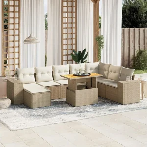 9-delige Loungeset met kussens poly rattan beige 9-delige Loungeset met kussens poly rattan beige