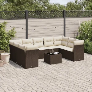 10-delige Loungeset met kussens poly rattan bruin 10-delige Loungeset met kussens poly rattan bruin