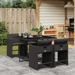5-delige Tuinset met kussens poly rattan zwart 5-delige Tuinset met kussens poly rattan zwart