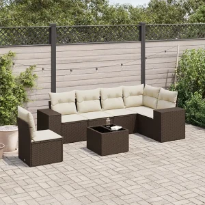 7-delige Loungeset met kussens poly rattan bruin 7-delige Loungeset met kussens poly rattan bruin