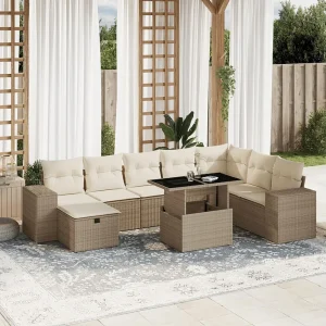 9-delige Loungeset met kussens poly rattan beige 9-delige Loungeset met kussens poly rattan beige