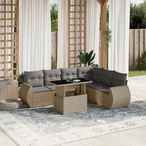 7-delige Loungeset met kussens poly rattan beige 7-delige Loungeset met kussens poly rattan beige