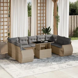 10-delige Loungeset met kussens poly rattan beige 10-delige Loungeset met kussens poly rattan beige