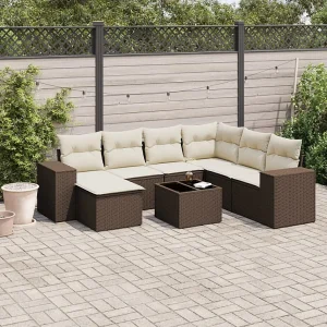 8-delige Loungeset met kussens poly rattan bruin 8-delige Loungeset met kussens poly rattan bruin