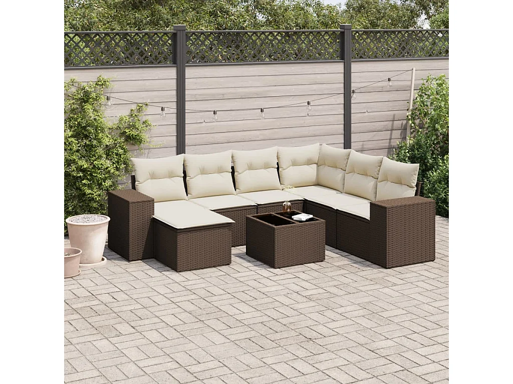 8-delige Loungeset met kussens poly rattan bruin