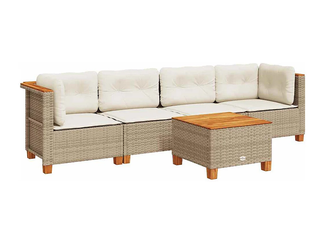 5-delige Loungeset met kussens poly rattan beige