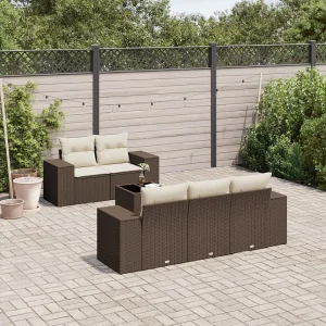 6-delige Loungeset met kussens poly rattan bruin 6-delige Loungeset met kussens poly rattan bruin