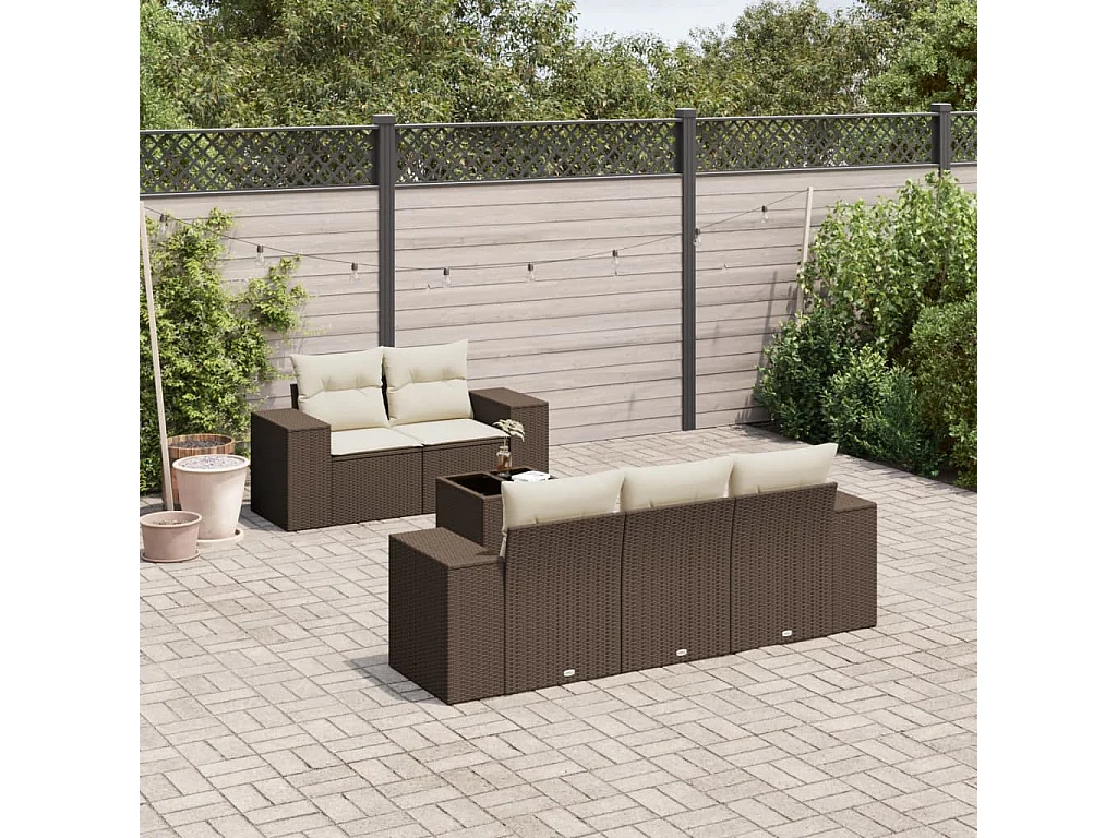 6-delige Loungeset met kussens poly rattan bruin