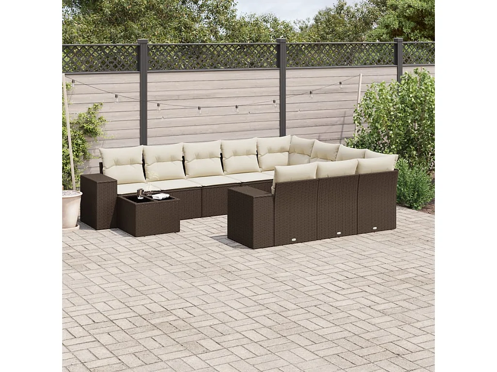 11-delige Loungeset met kussens poly rattan bruin