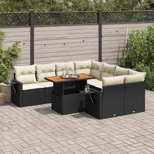 9-delige Loungeset met kussens poly rattan zwart 9-delige Loungeset met kussens poly rattan zwart